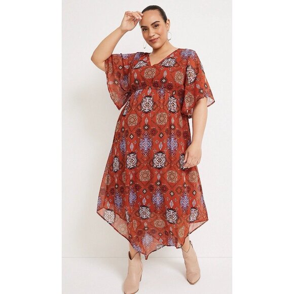 Maurices Flowy Sheer Lined Sienna Medallion Midi Dress ~ Plus Size 1X ~ NEW NWT - Picture 2 of 9